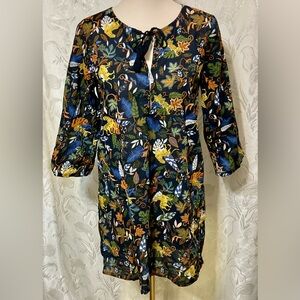 J. Crew African Print Long Sleeve Extra Long Top